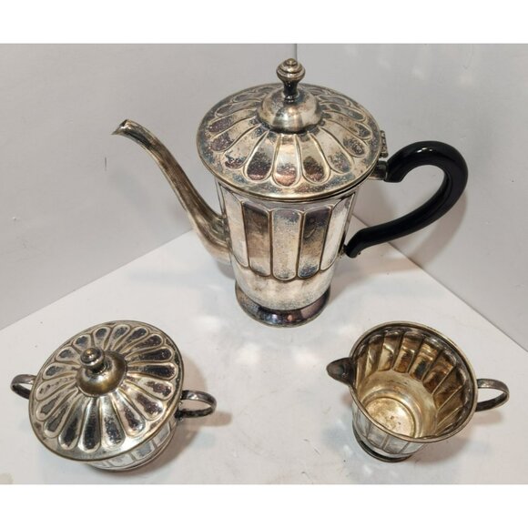 Vtg WMF Art Deco Silverplate Coffee/Tea Set With Wooden Handle Hinged Lid - Picture 2 of 16